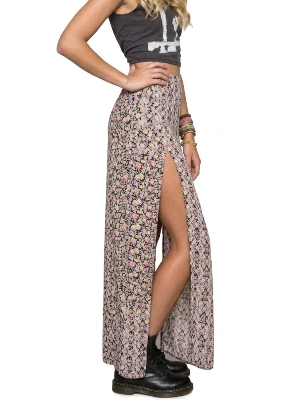 Brandy Melville Floral Double Slit Maxi Skirt S | Boho Cottagecore Y2K John Galt - Picture 5 of 16